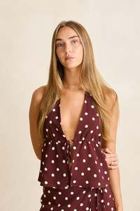 Tops: RHYTHM POLKA HALTER TOP - CAFE