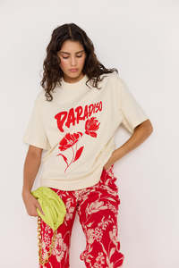 Tops: MINK PINK PARADISO OVERSIZE TEE - CREAM