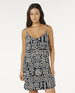 RIP CURL SUNSET LUAU MINI DRESS - BLACK/OFF WHITE