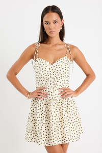 IVY + JACK PRATO POLKA DOT STRAPPY TIERRED DRESS - IVORY KHAKI