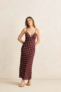 Dresses: RHYTHM POLKA DOT BIAS MIDI DRESS - CAFE