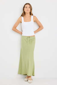 Skirts: AMONG THE BRAVE SUMMIT LINEN TIE WAIST BAIS SKIRT - MOSS