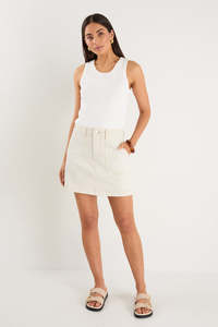 IVY + JACK ORCHARD DENIM POCKET MINI SKIRT - ECRU