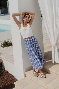 AMONG THE BRAVE SUMMIT TIE WAIST BAIS SKIRT - BLUE GINGHAM