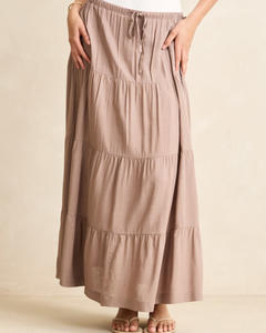 Skirts: RHYTHM CLASSIC TIERED MAXI SKIRT - TAUPE