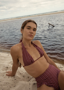 Womens: AFENDS LEDGER BIKINI TOP - BURGUNDY STRIPE
