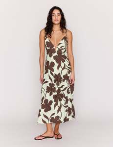 MINK PINK ESME STRAPPY MIDI DRESS - CHOCOLATE FLORAL