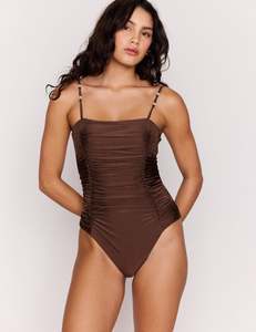 MINK PINK SIENNA RUSHED ONE PIECE - CHOCOLATE