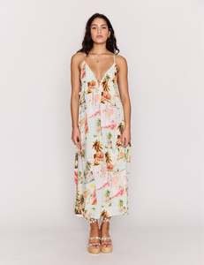 Womens: MINK PINK DOLCE DEEP PLUNGE MAXI DRESS - VINTAGE POSTCARDS
