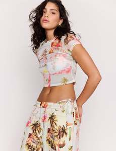 MINK PINK DOLCE MESH BABY TEE - VINTAGE POSTCARDS