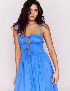 MINK PINK LIANA TIE DETAIL MIDI DRESS - JACARANDA BLUE