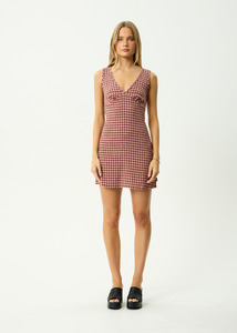 CAPRICORN SEERSUCKER MINI DRESS - BURGUNDY / BEIGE CHECK