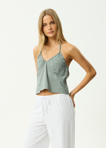 Tops: AFENDS PINNED HALTER TOP - SYCAMORE STRIPE