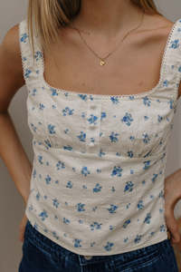 Tops: RHYTHM DAHLIA BUTTON DOWN TOP - SKY