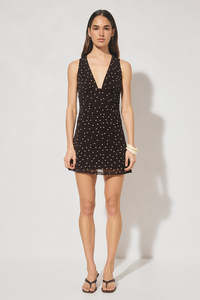 MON RENN HALSTON MINI DRESS - CHOCOLATE POLKA DOT