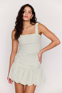 Dresses: MINK PINK SABRINA BUBBLE MINI DRESS - SAGE GINGHAM