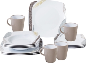 Products: Brunner Melamine Tableware Set KHADI, 16 pcs., white/brown - Moutere Caravans