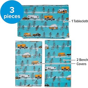 CAMCO table and bench cover set with caravan print - Moutere Caravans