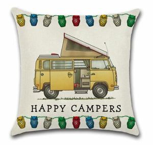 Cushion cover HAPPY CAMPERS VW camper van, yellow - Moutere Caravans