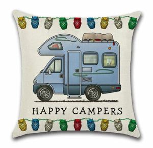 Cushion cover Happy Campers, blue motorhome - Moutere Caravans