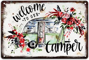 WELCOME TO OUR CAMPER metal sign - Moutere Caravans