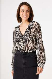 The 50 Rack: Garcia Long Sleeved Blouse - Black Geo Print