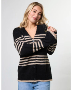Everyday Essentials: Stella + Gemma Stripe Cardigan - Black /Sand