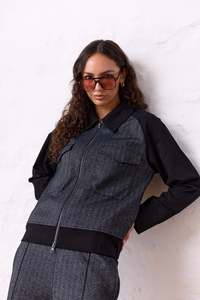 Outerwear: Navy & Co Batten Jacket - Grey Marl/Black