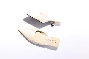 Heels: Hael & Jax Haute Mule - Bone Ostrich