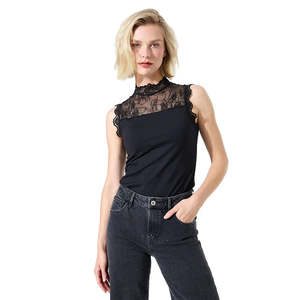 Non Sale: Garcia Sleeveless Lace Trim Top - Black