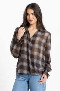 Leila & Luca Gala Twist Top - Choc/Blue Check