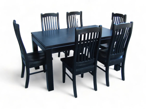 7 Piece Black Pine Dining Suite - Table and 6 Chairs - Mr. Hire Purchase