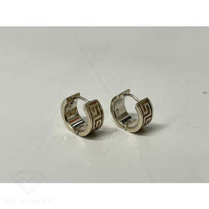 Earrings: Greek Key Huggies (Sterling Silver)
