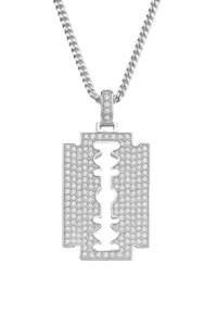 Pendants: Silver Iced Out Razor Blade
