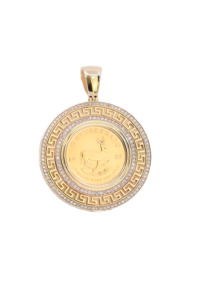 Jewellery: Large Krugerrand Pendant 1/2 OZ With Diamonds