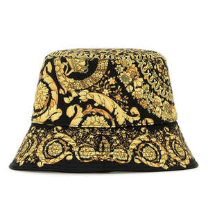 Hats: Versace Barocco Bucket Hat Black/Yellow