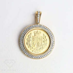 9ct Gold Double Diamond Encrusted Full Sovereign Pendant