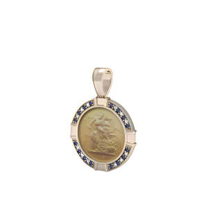 9CT Rose Gold Half Sovereign Diamond & Sapphire Pendant