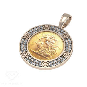 Sovereign Coins: MR MONEY ROSE GOLD ICED OUT HALF SOVEREIGN PENDANT