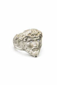 Sterling Silver Jesus Ring With Diamond Eye