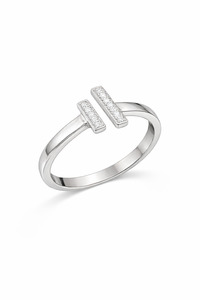 Sterling Silver Double Bar Cz Ring Size S