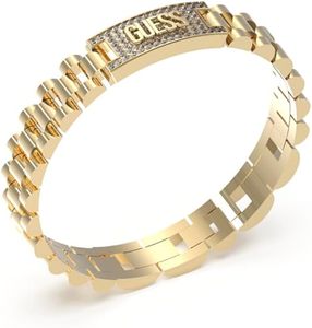 GUESS Empire Bracelet – Gold Tone with Crystal Logo Plate