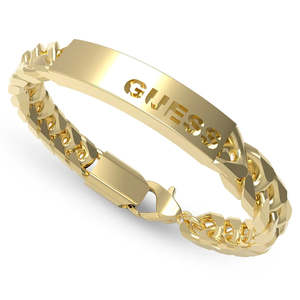 Bracelet: GUESS Men’s Gold Plated Stainless Steel Logo Tag Bracelet – 8mm