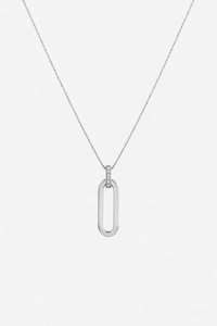 Sterling Silver Paper Clip Necklace with CZ Stones