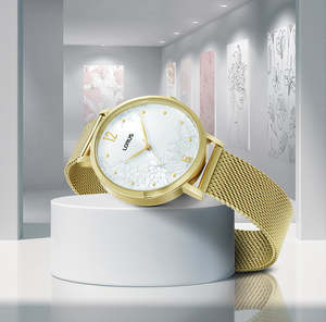 Lorus Ladies Gold Mesh Watch – RG292TX9 Floral Dial