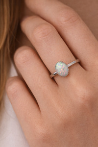 Rings: Ethiopian Opal Solitaire Ring in Sterling Silver