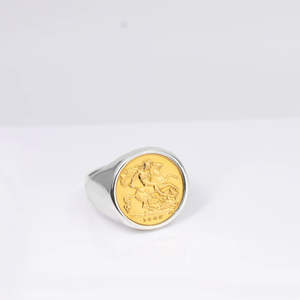 Rings: Half Sovereign Ring with Sterling Silver Frame