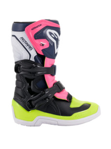 Dirt Youth Gear Boots: Tech-3S Kids MX Boots Black/Dark Blue/Pink Fluoro