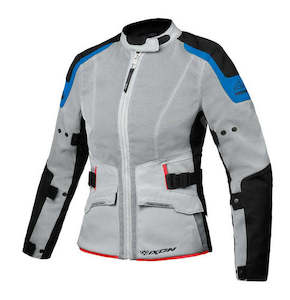 Road Womens Jackets: Ixon M-NJORD Lady Jacket Gry/Blu/Neon Red - Touring Ventilated