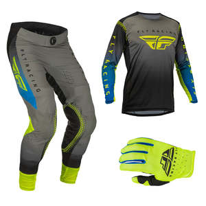 Fly Racing 1: Fly Lite Hydrogen Grey/Blue/Hi-Vis 2023 Youth Combo